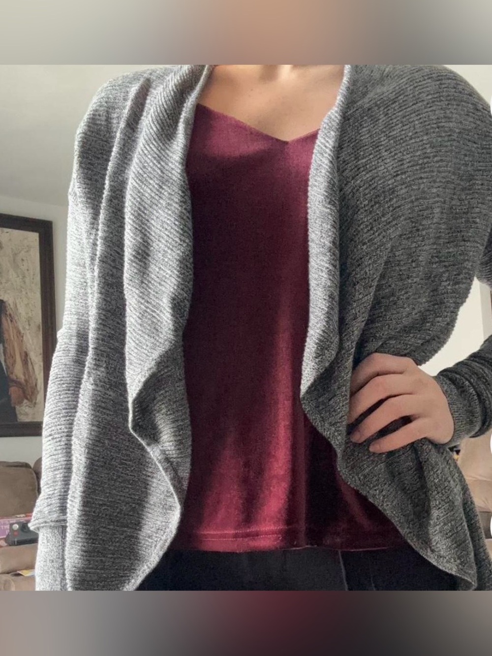 Express Grey Open-Front Draped Women’s Sweater Cardigan